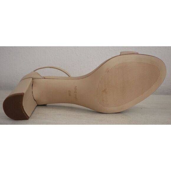 Nine West Women' Sz 8.5M Natural Staci Leather Pruce Block Heel Sandals - Picture 9 of 10